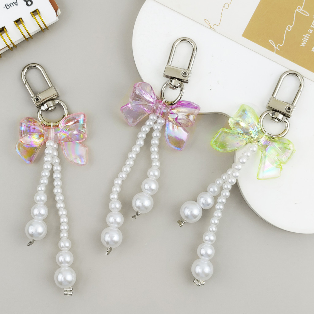 Sweet ImitationPearl Bow Keychains Creative Transparent Bowknot ...