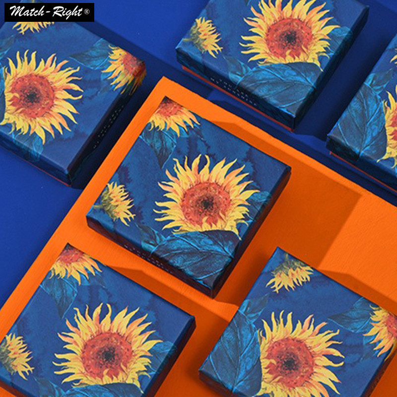 Unique Sunflower Paper Box for Jewelry with Cover Oiling Painting ...