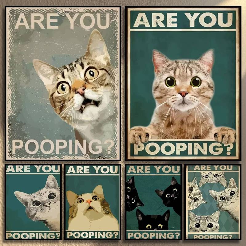 Cute cat you poop in the toilet art wall decor painting canvas print ...