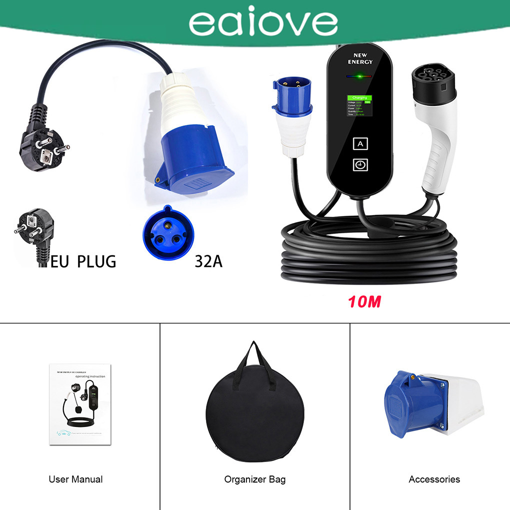 Portable 5M/10M 7KW 32A Single Phase CEE 3PIN Car Electric Charger Type ...