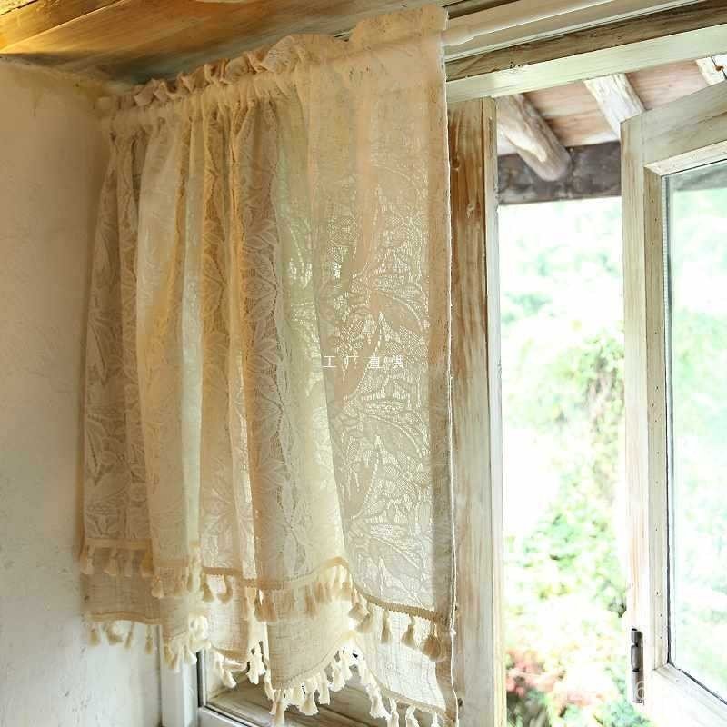 Double Layer Window Screen Cotton Linen Made Half Curtain Kitchen Lace ...