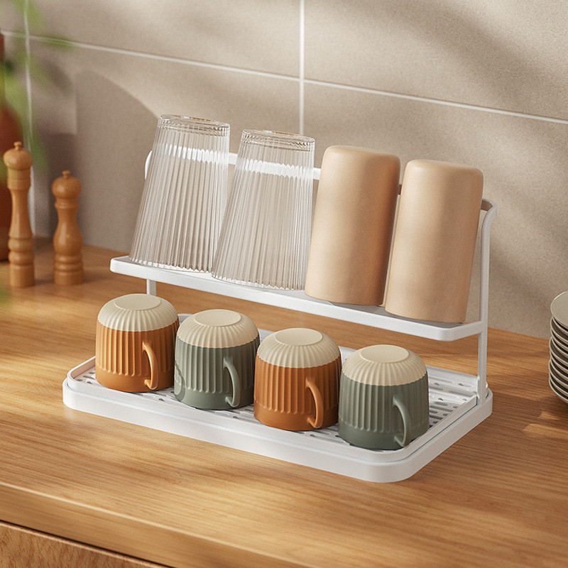 Household Double-Layer Tray Water Cup Storage Drain Rack Japanese-Style ...