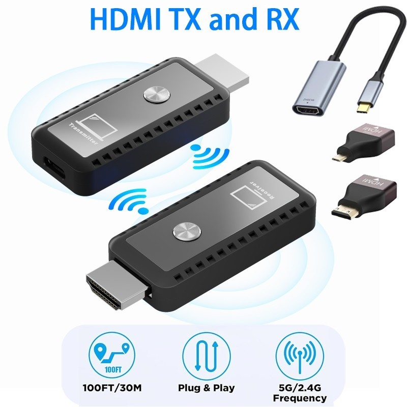 30m Wireless HDMI Transmitter and Receiver with Type-C 1080P Extender ...