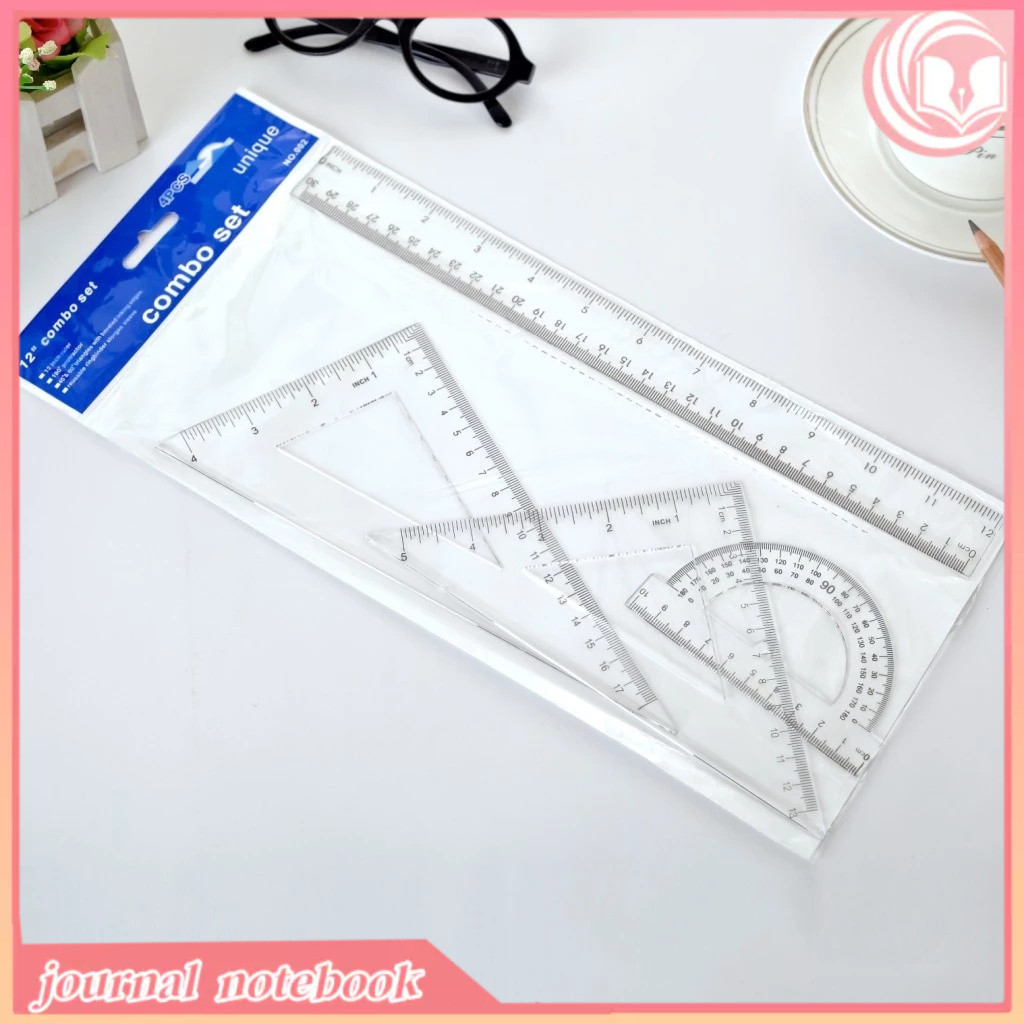4 in 1 Plastic Transparent Ruler Set 30CM School Stationery Supplies ...