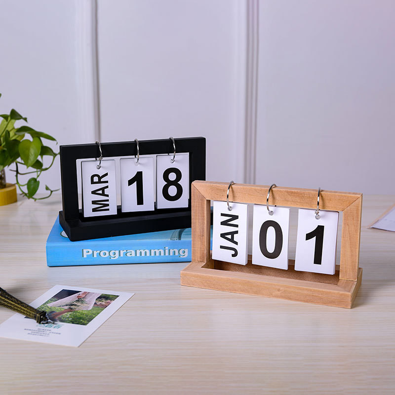 Simple Wooden Calendar Flip Page Home Ornament Desk Calendar Perpetual ...