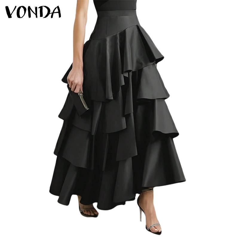 VONDA Women Fashion Solid Color Multi-Layered Ruffle Hem Skirts ...