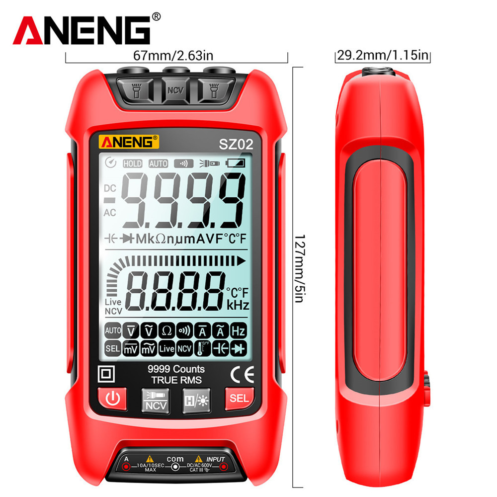 ☀DM 9999 Counts Capacitance Meter Auto Range True RMS NCV Multimeter ...