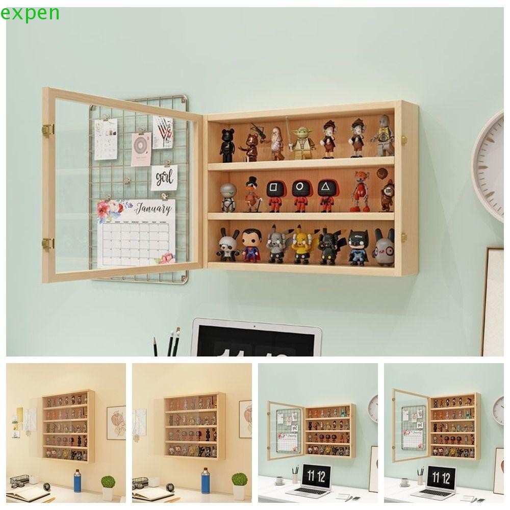 EXPEN Wall Mounted Display Case, Labubu Wood Figures Display Case ...