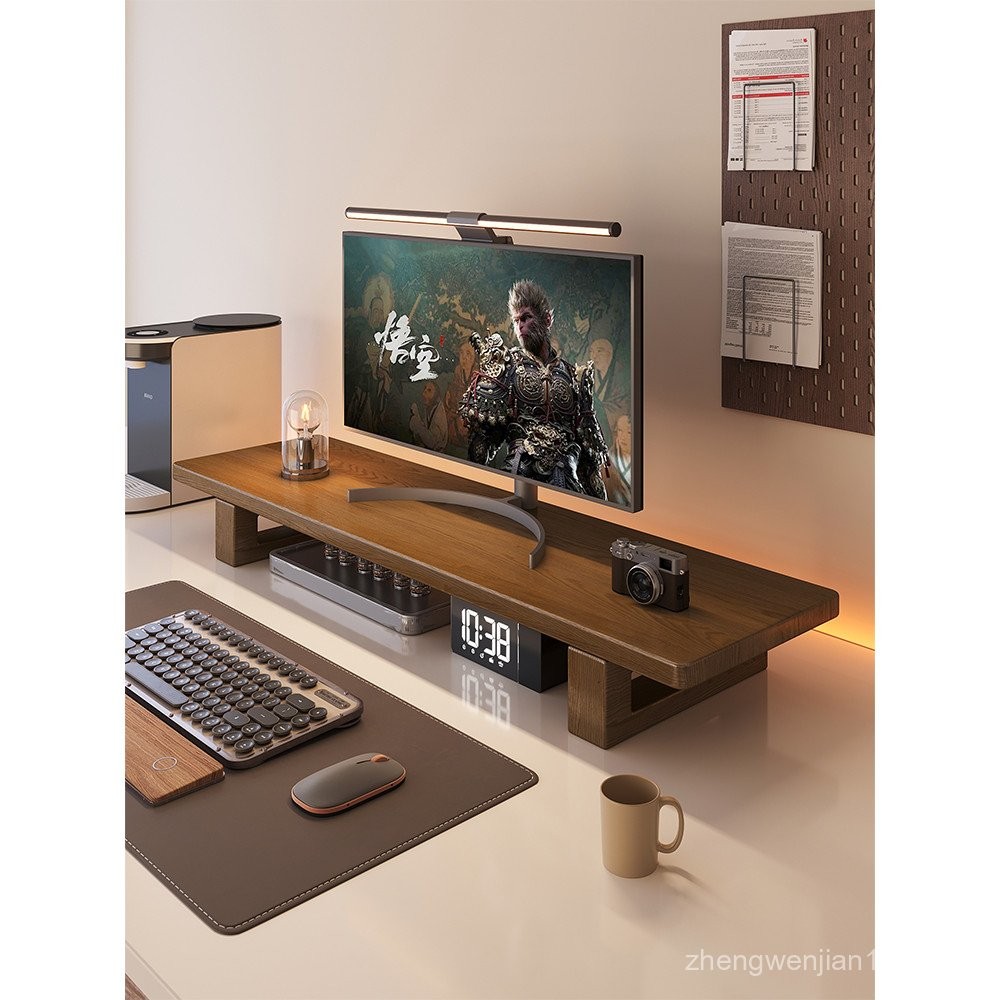 Solid Wood Desktop Computer Monitor Riser Office Desk Storage Rack ...