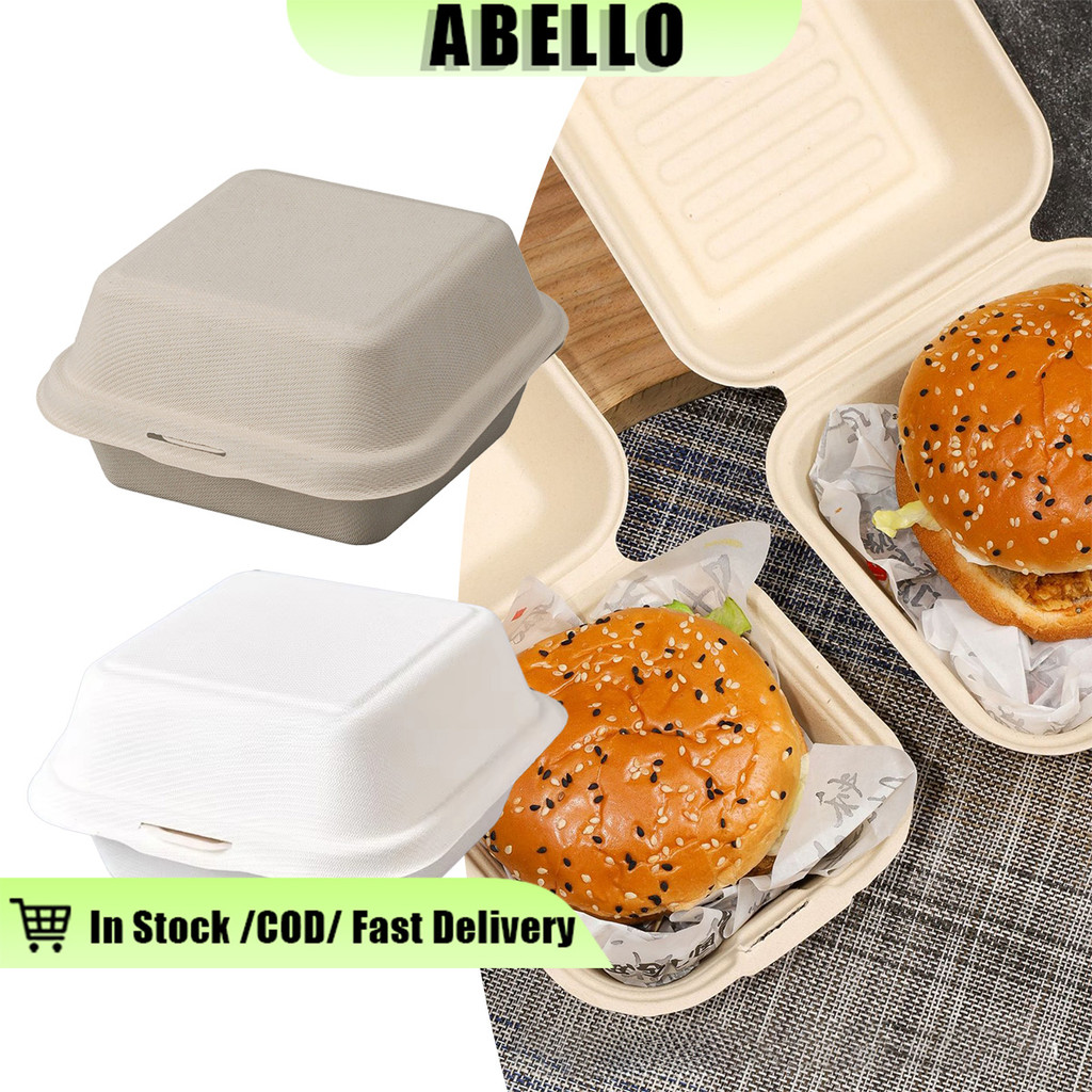 10/50pcs Bagasse Sugarcane Bento Cake Burger Clamshell Takeout Box Eco ...