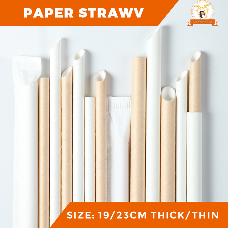 Paper Straw Individual Wrapped 19/23 CM Kraft & White Juice Straw BOBA ...