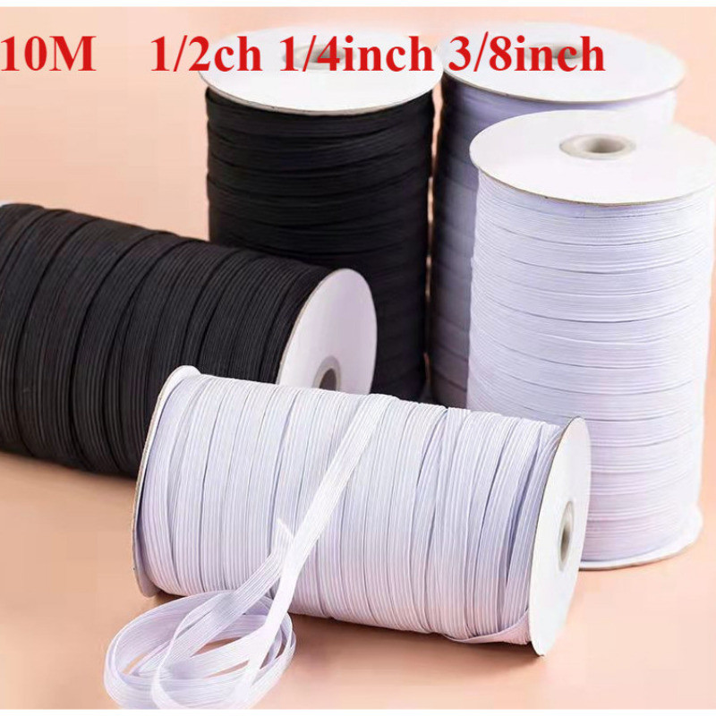10m White/Black Elastic Band Garter Thread Thickness Available Durable ...