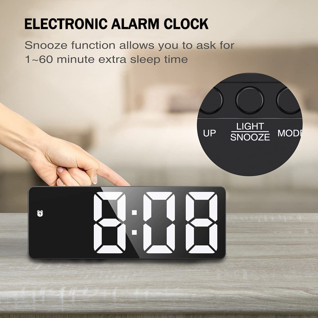 Digital Clock LED Alarm Clock Voice Control USB Table Clock 12/24H ...