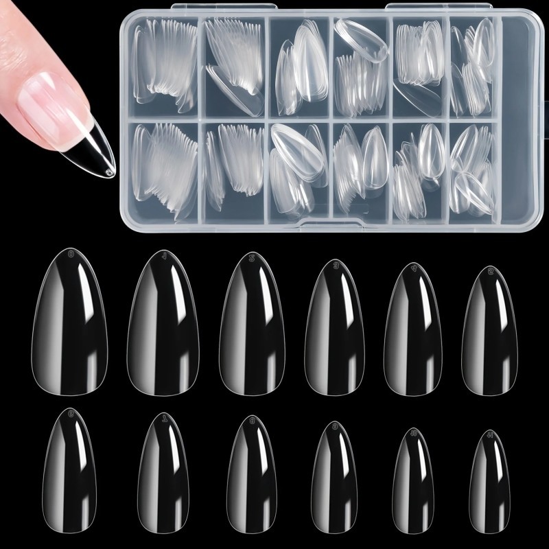 24Pcs/strip Clear Fake Nail - Almond False Nail Tips - Detachable False ...