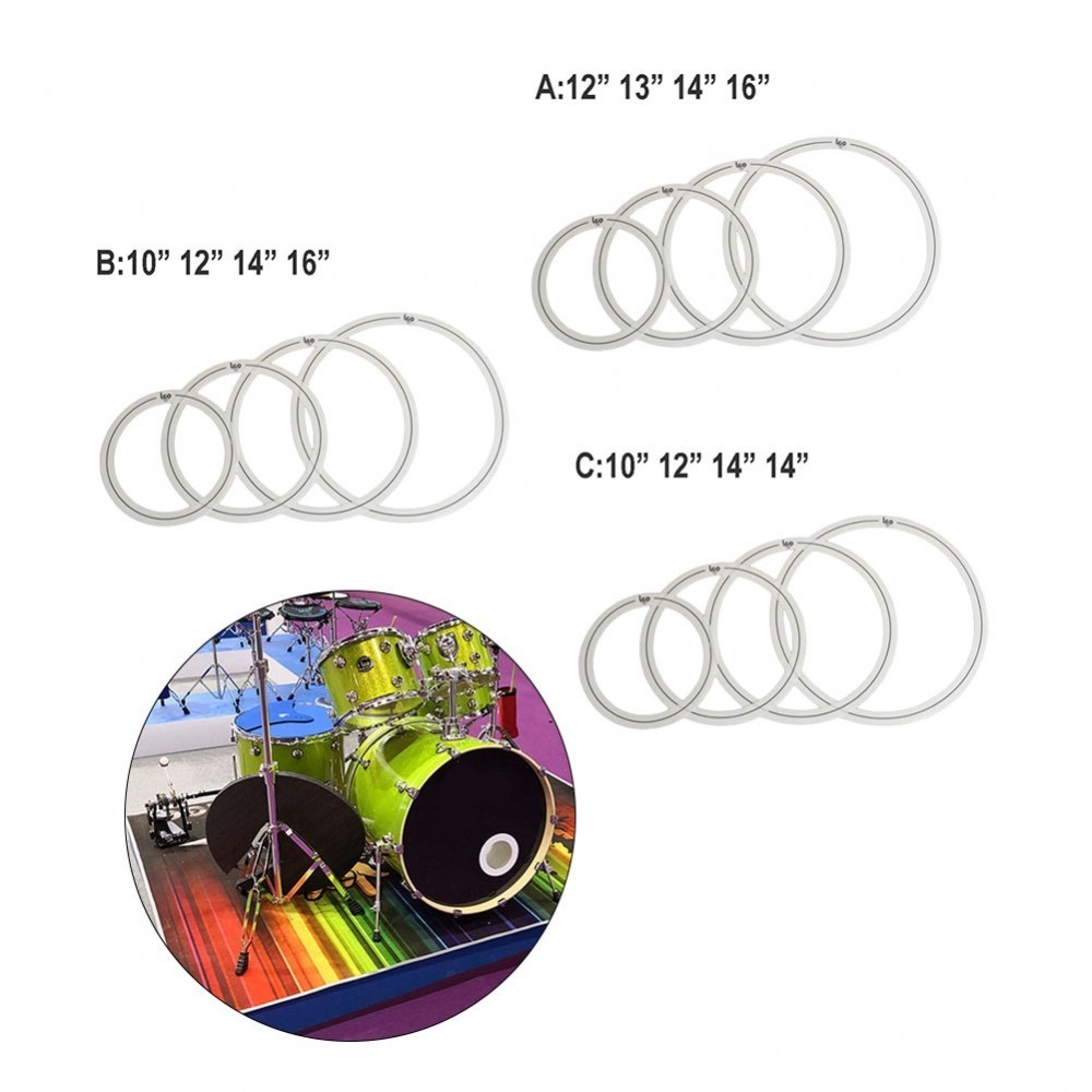 Drum Tone Control Rings Sound Muffler Dampening Set 12/13/14/16 inch
