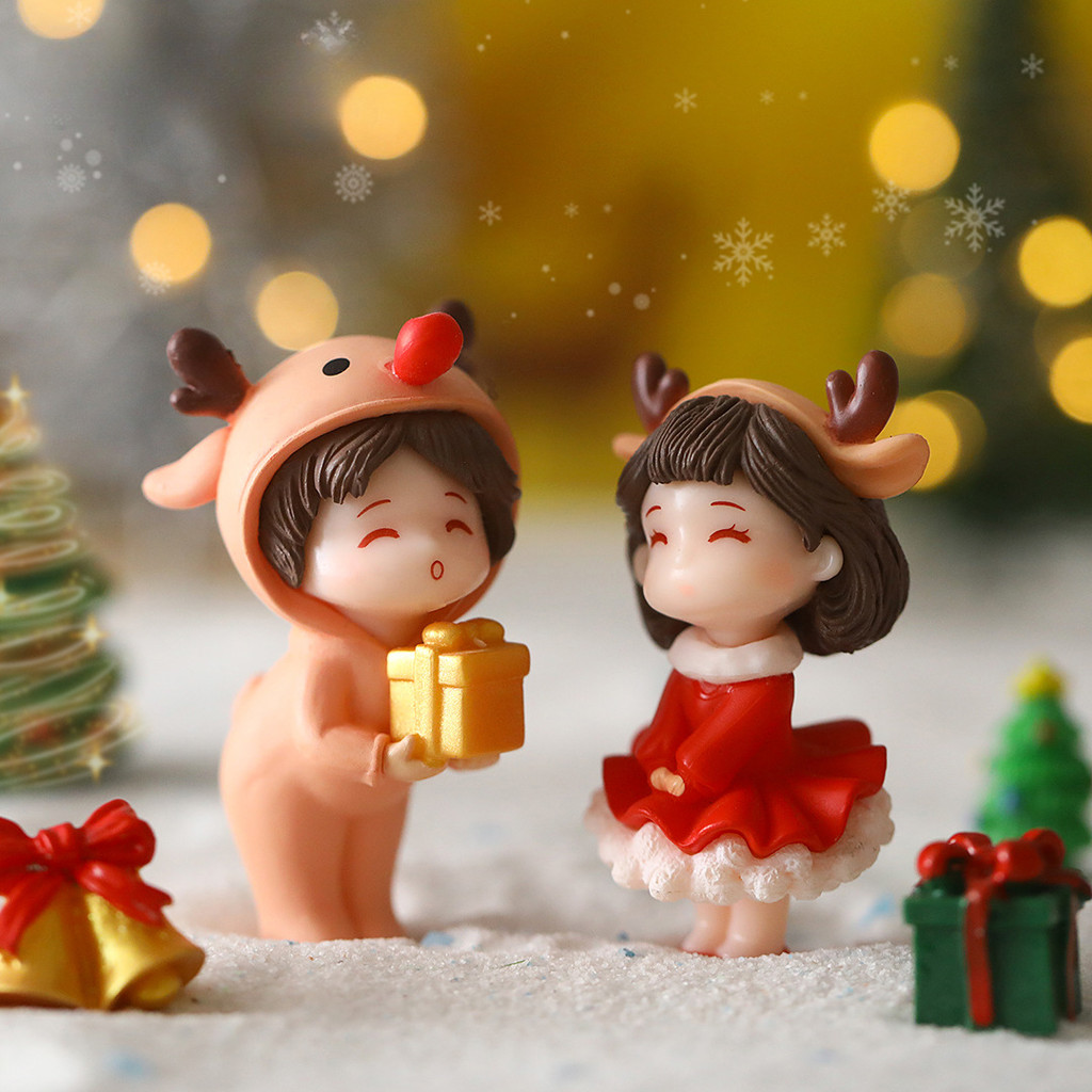 2Pc Mini Christmas Love Couple with Xmas Hat Design Ornament Home Decor ...