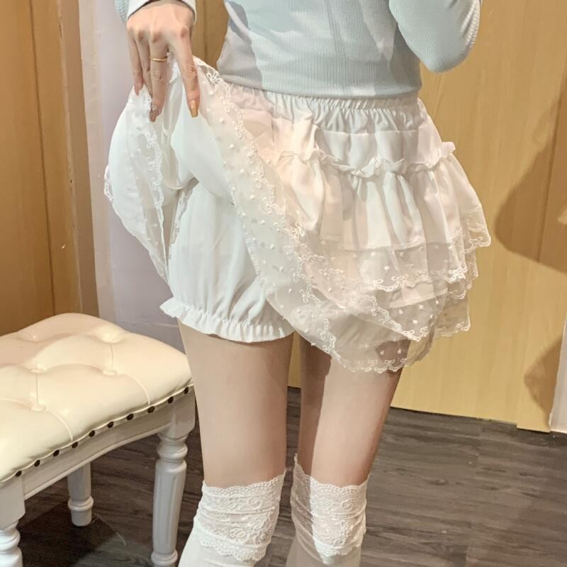 DAMENER Lace Stitching Skirt Mini Palda For Women White Skirt Sweet ...