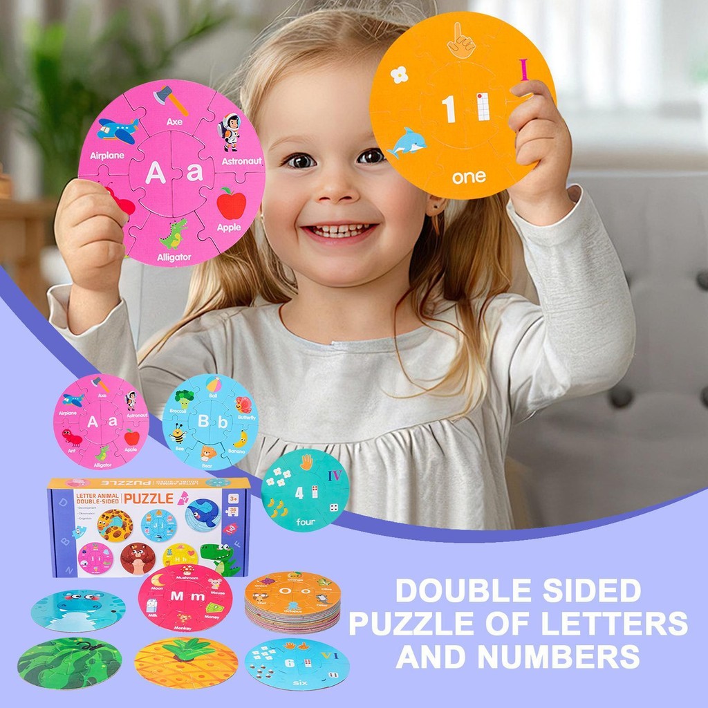 Wooden Alphabet Number Puzzles Match Game Counting Spelling Educational ...