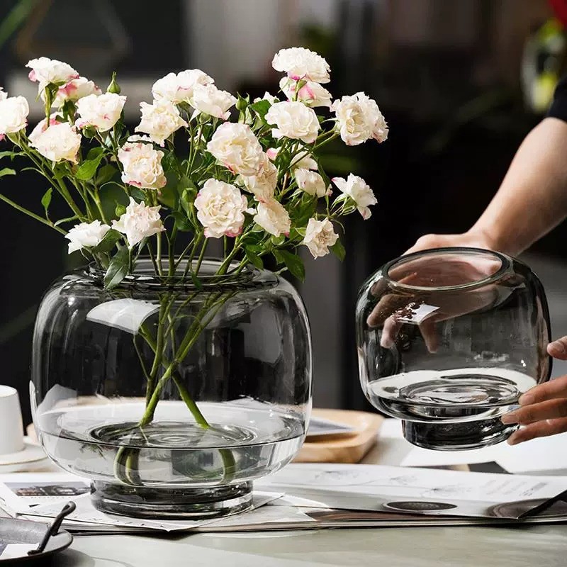 Style Round Big Belly Glass Vase Simple Creative Hydroponic Flower ...