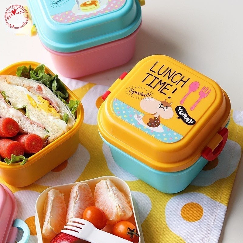 【Yida】Healthy Plastic Double Layer Lunch Box Cartoon Kids Bento Boxes ...