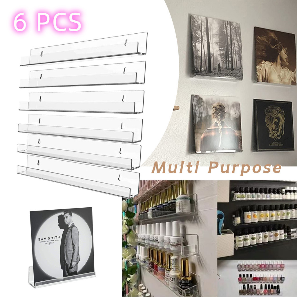 6pcs Acrylic Wall Mounted Shelf Nail Polish Holder Book Organizer CD ...