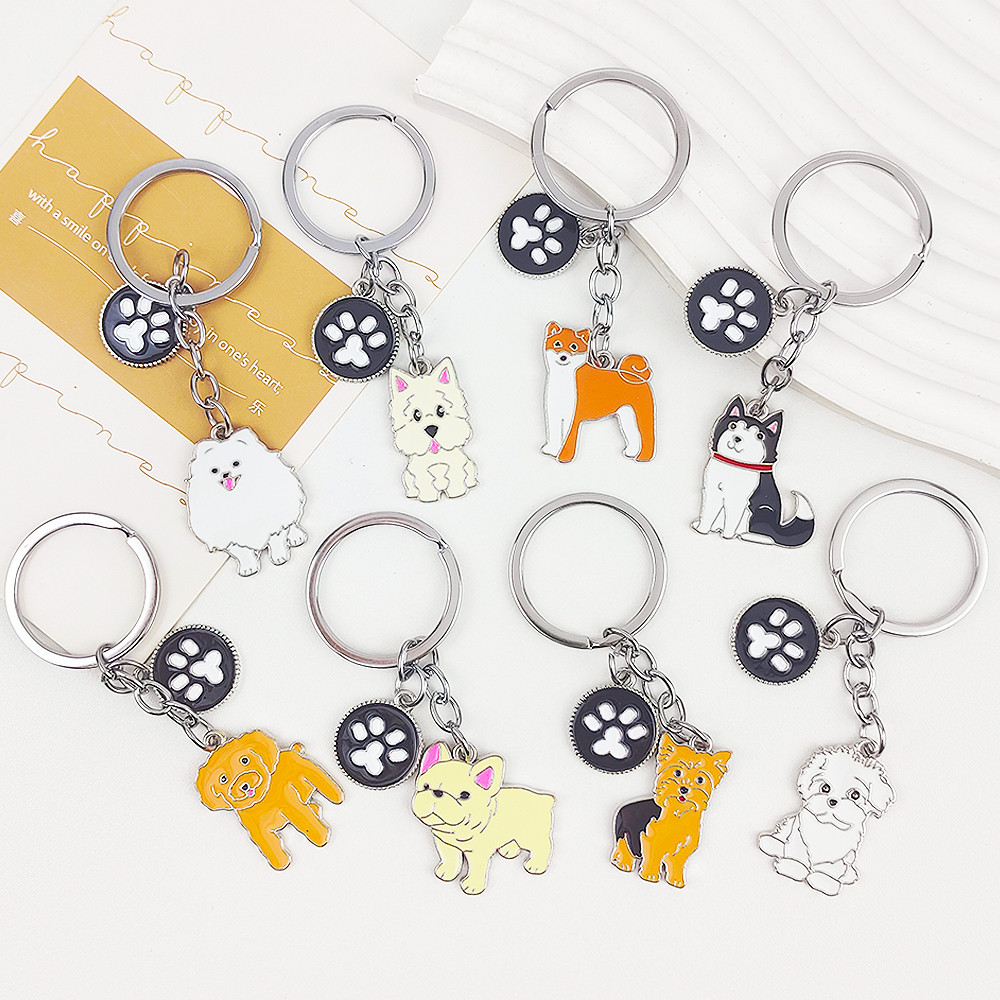 Creative Cartoon Dog Metal Keychains Cute Enamel Animal Pet Shape ...