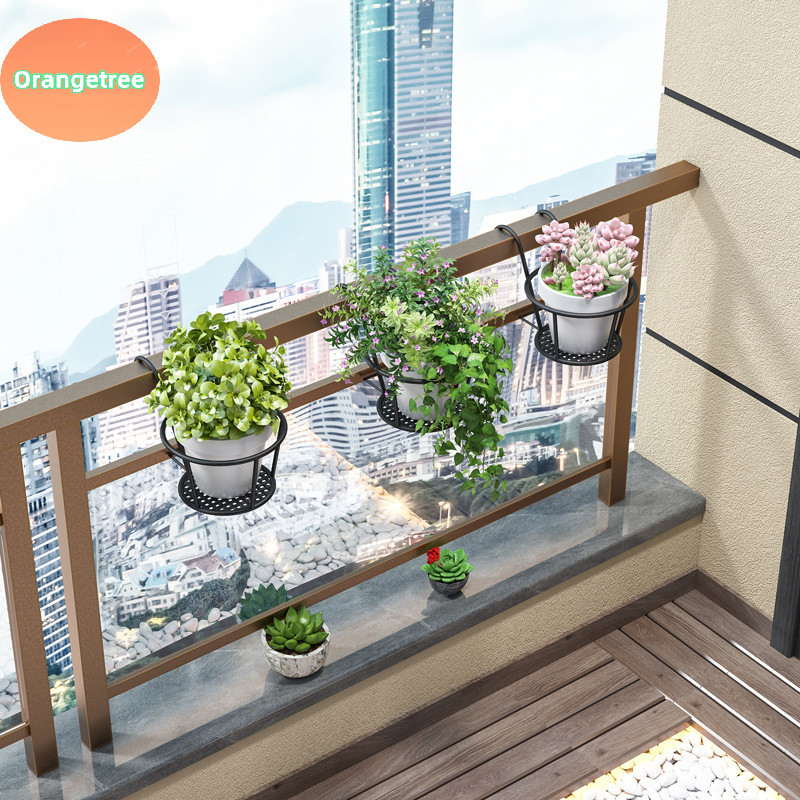 OrangeTree Outdoor Hanging Basket Plant Iron Racks Fence Balcony Round ...