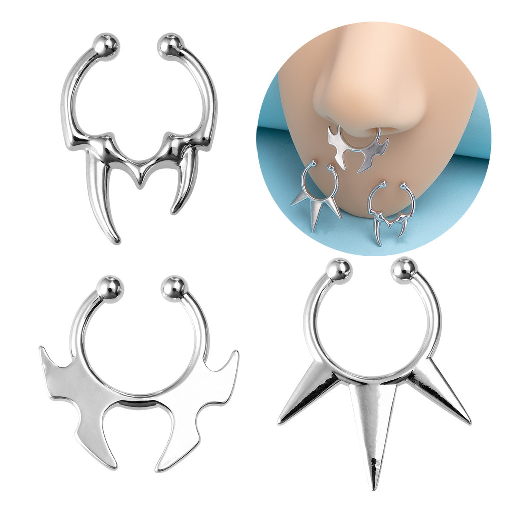 1pc Fake Clip on Nose Rings Punk Trend Stainless Steel Non Piercing ...