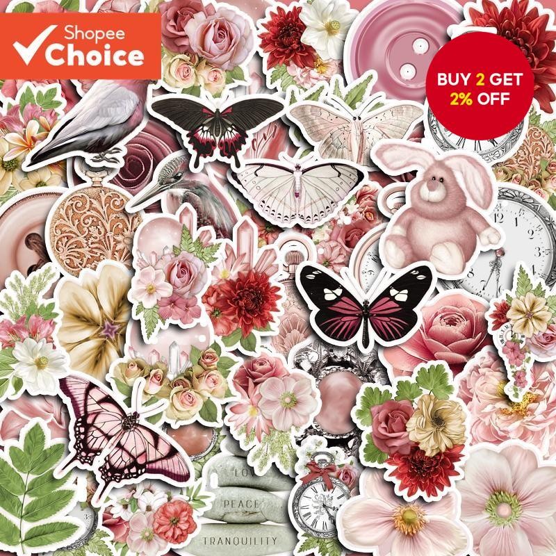 50 Stickers Fendai Color Handbook Stickers Retro Plant Flower Butterfly ...