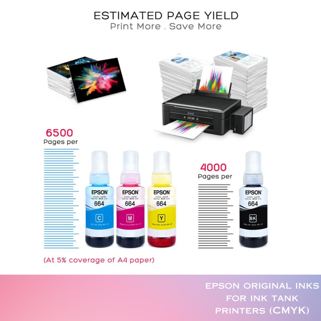 Epson 664 inks 100% Original for L1300 L200 L220 L300 L310 L350 L365 ...