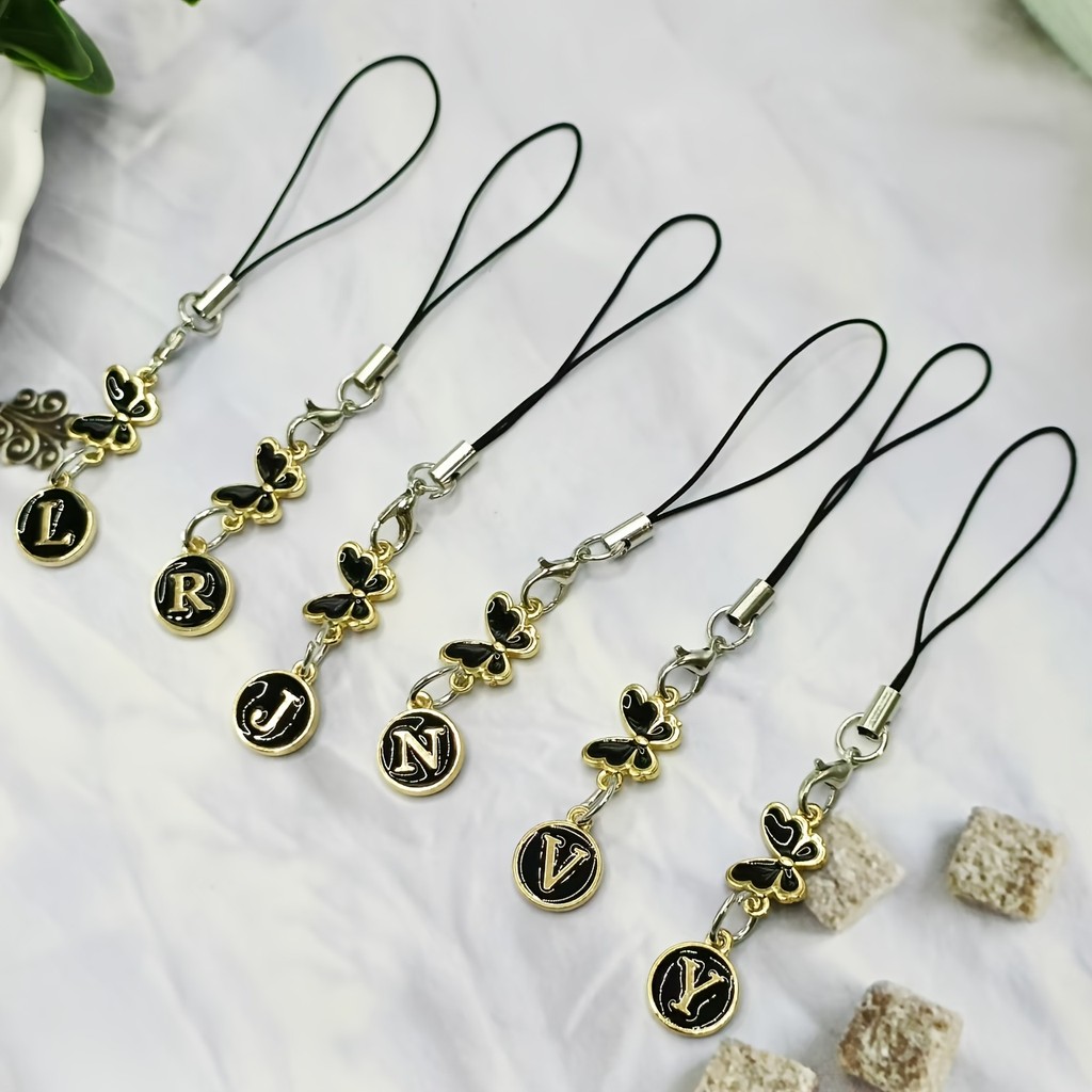 1pc Golden butterfly phone charm with A-Z letter pendant, durable and ...