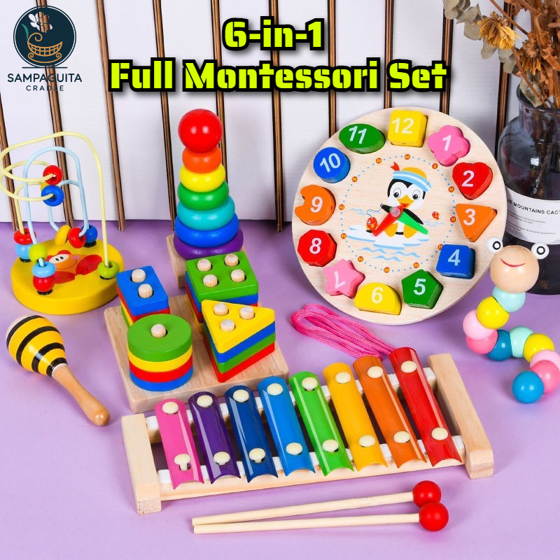 Montessori Wooden Blocks 6-in-1 Set Fine Motor Skills Educational Toy ...