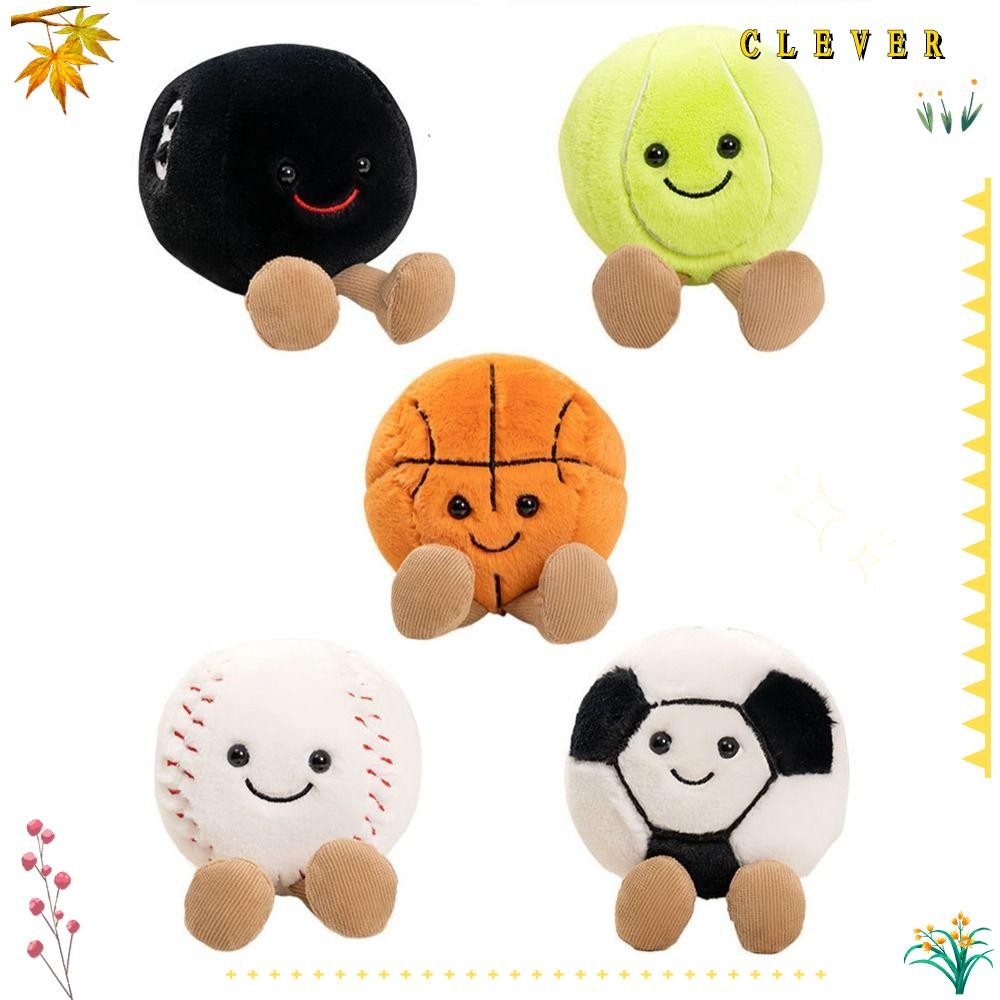 CLEVERHD Ball Plush Toys, Smile Stuffed Plush Football Basketball Baby ...