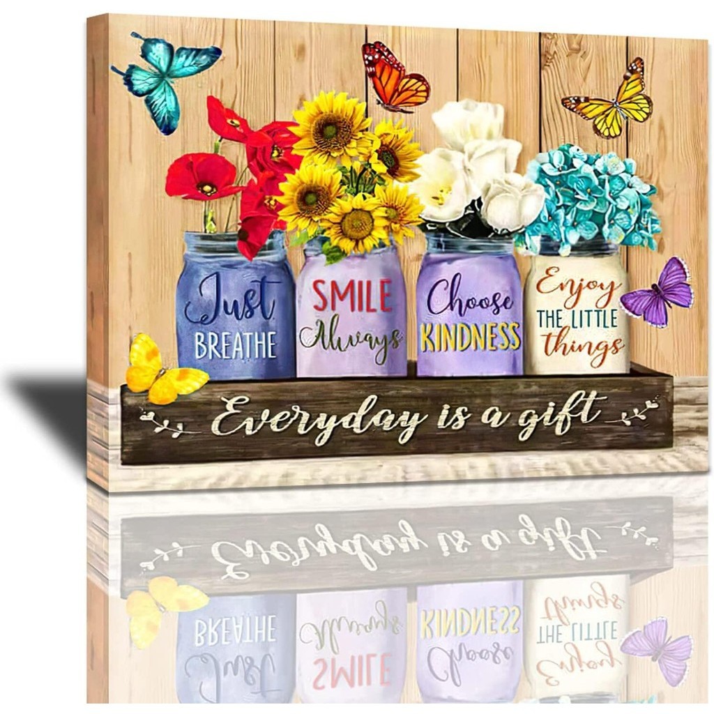 Poster Sunflower Butterfly Canvas Wall Art Inspirational Quotes Large ...