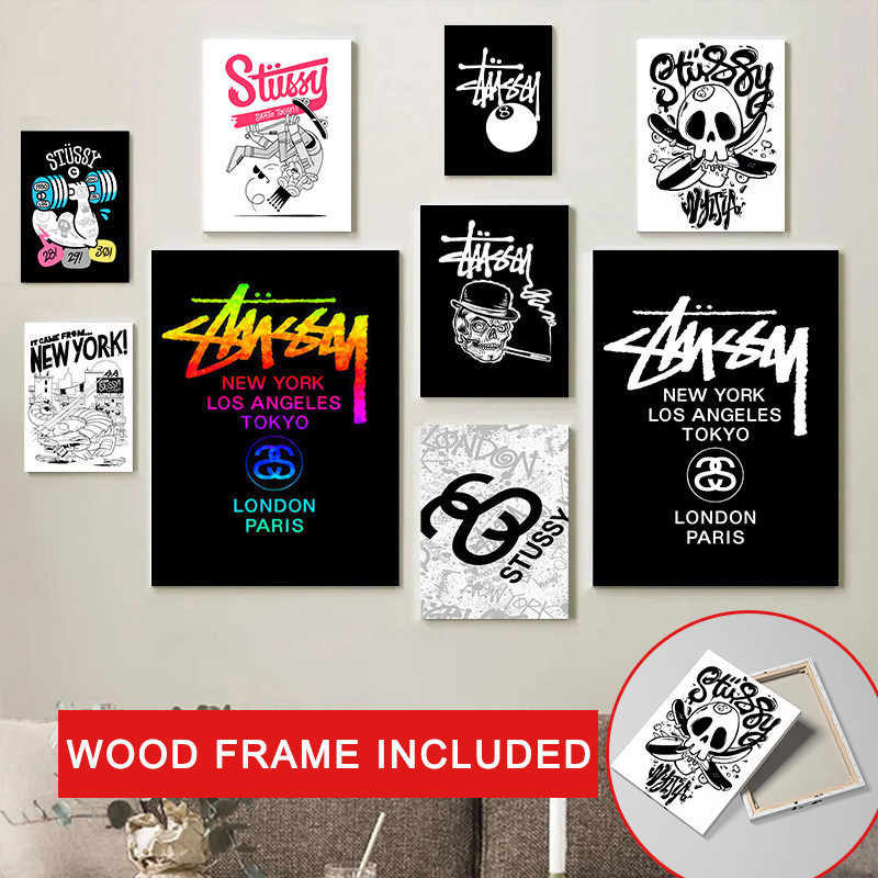 （With Frame) Art Stussy Logo Poster Wall Painting Boys Room Decoration ...