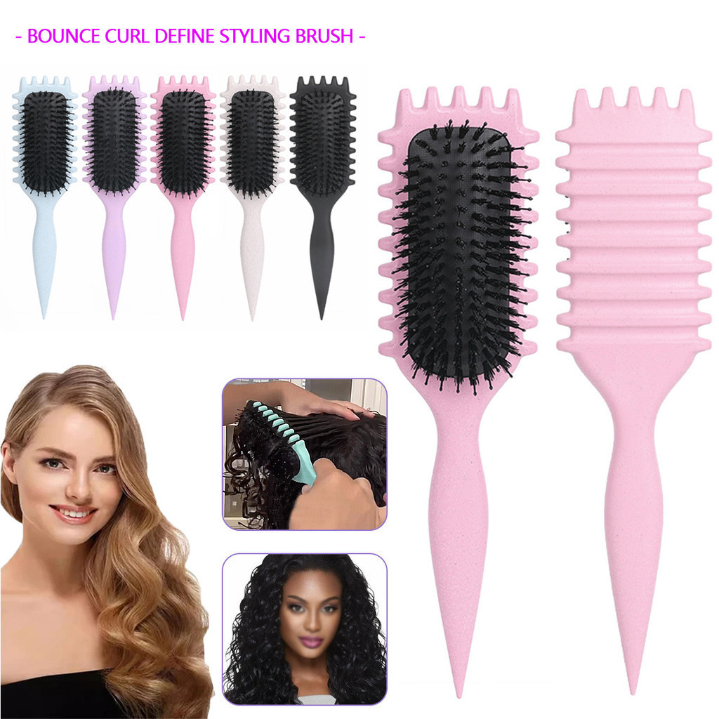 Curl Define Styling Brush Boar Bristle Detangling Hair Brush Tangled ...