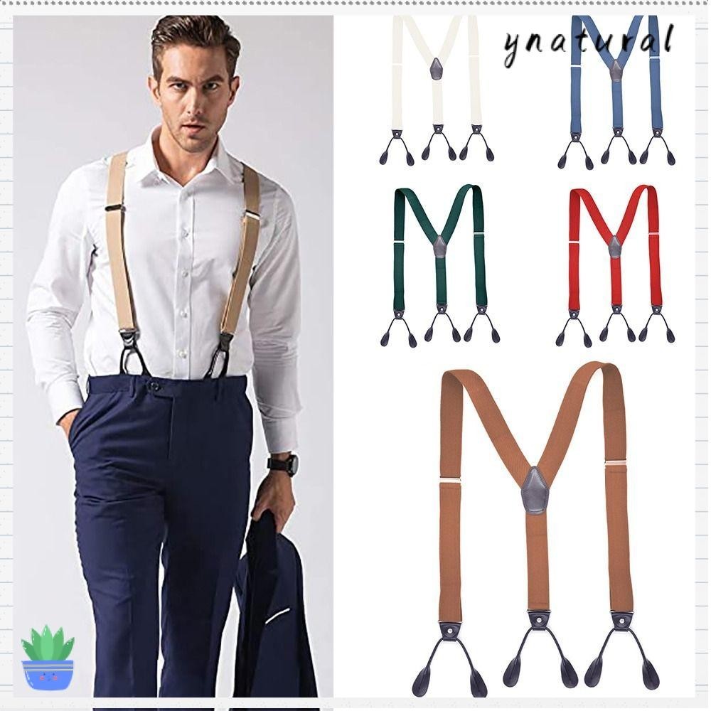 YNATURAL Braces Suspenders Men Women Leather Vintage Trouser Straps ...