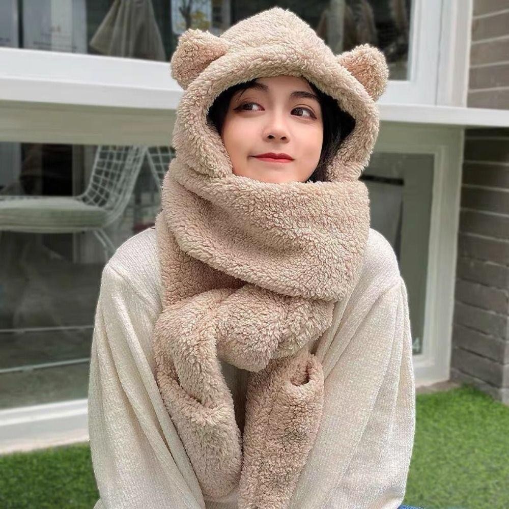 Bear Hat Scarf NICOLOO Hat Scarf Gloves Set, Thickened Plush