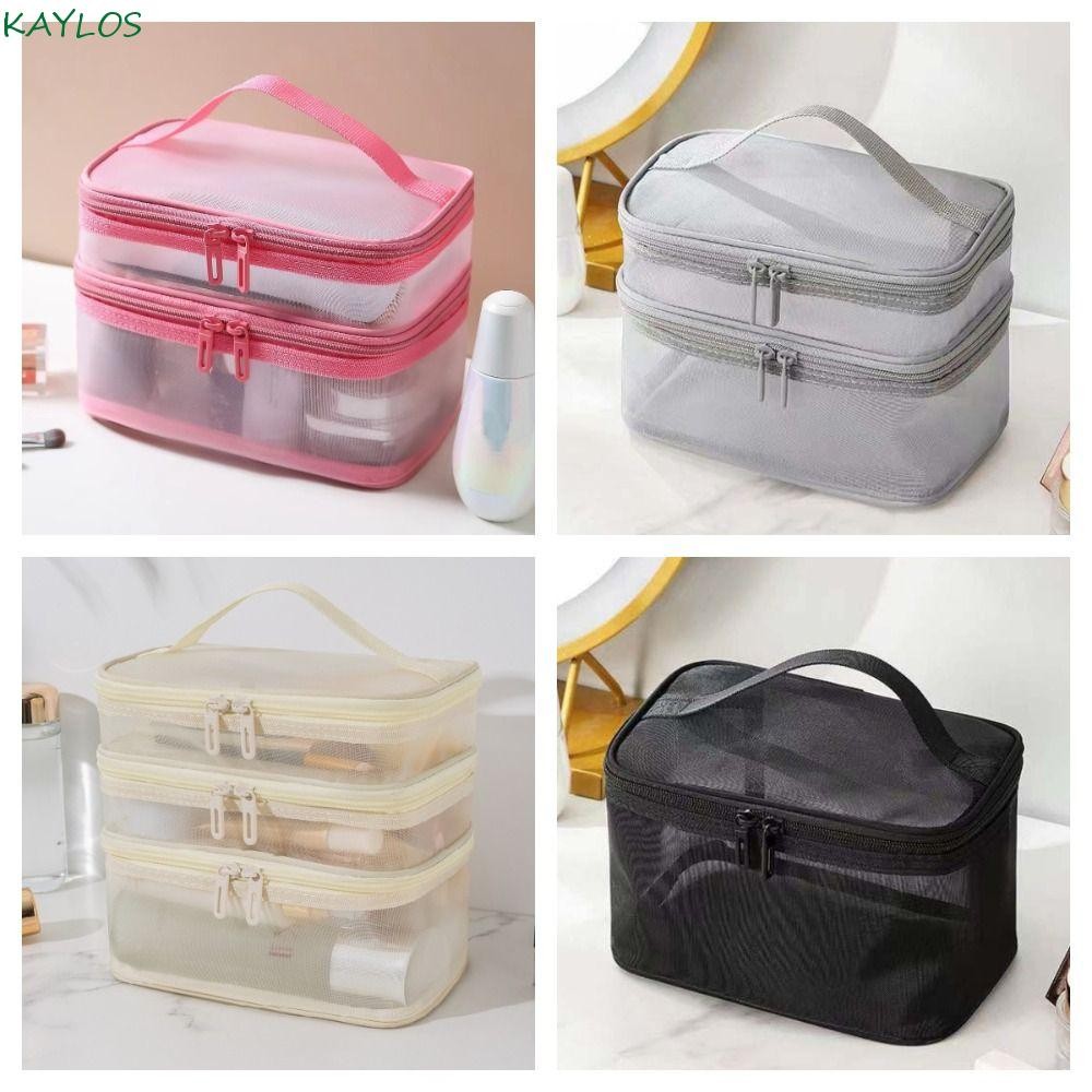 KAYLOS Mesh Cosmetic Bags, Zipper 1/2/3 Layers Doublelayer Storage Bag