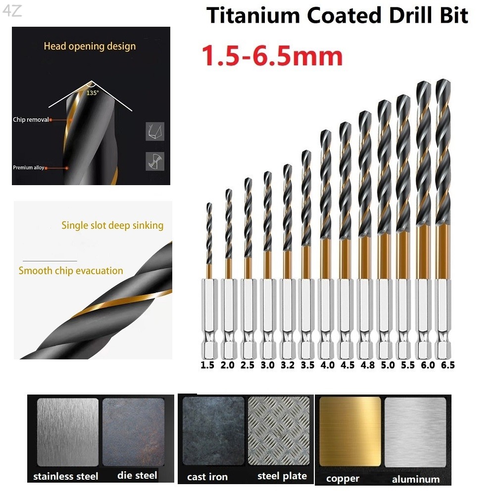 1PC HSS High Speed Steel Titanium Coated Drill Bit Set 1/4 Hex Shank 1. ...