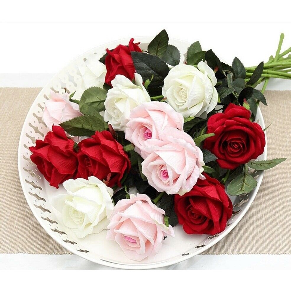 1PCS Romantic Rose Artificial Flower DIY Red White Silk Fake Flower for