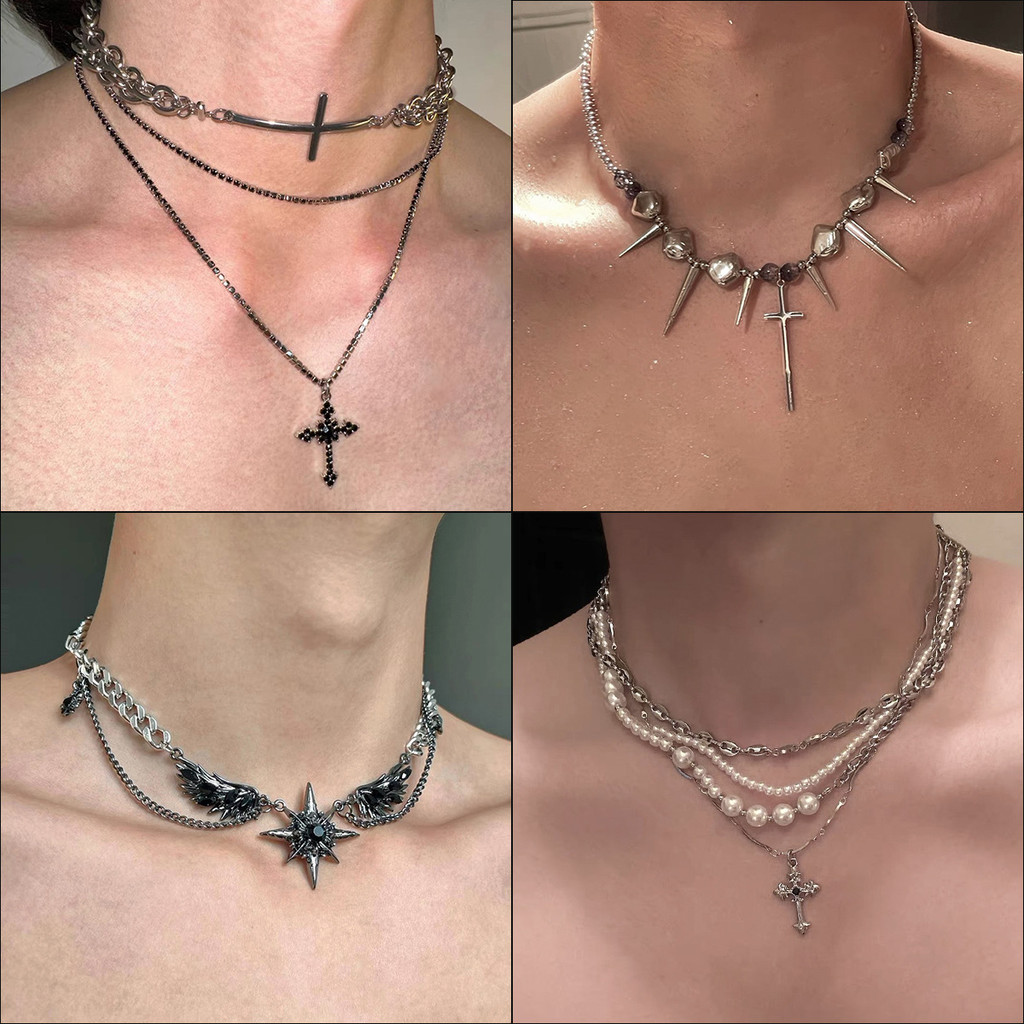 Hip-hop Punk Rivets Cross Pendant Clavicle Chain for Men Unique ...