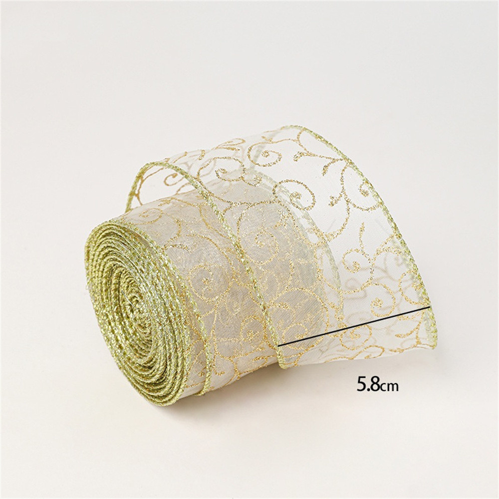 2M Gold Ribbon Wired Christmas Tree Ribbon 2.5 Inch Xmas Burlap Organza ...