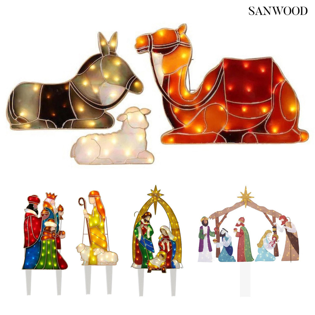 Sanwood Nativity Scene Garden Stake Lighted Holy Family Ground Stake