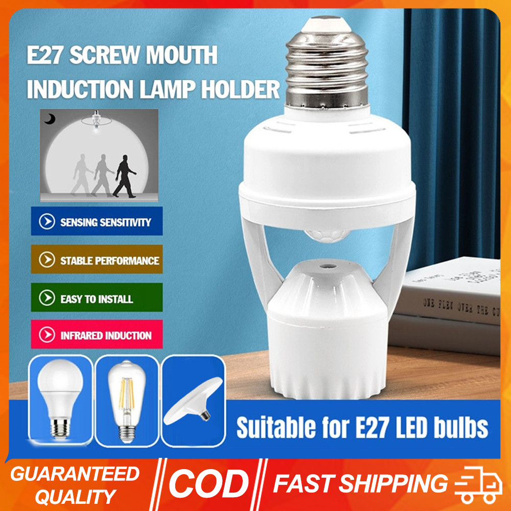 (Local Stock) E27 Motion Sensor Lamp Base 360° Motion Sensor Night ...