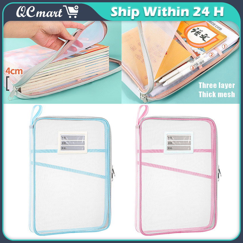 A4 Stationery Storage Bag Mesh Zipper File Folder Pouch Bag Document ...