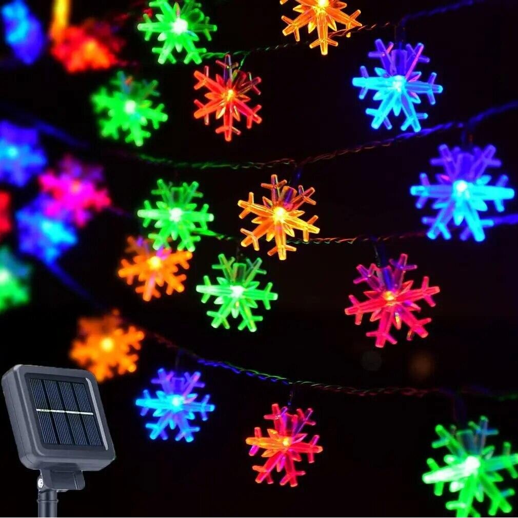 LED Solar Christmas Lights Outdoor Waterproof Snowflake String Lights