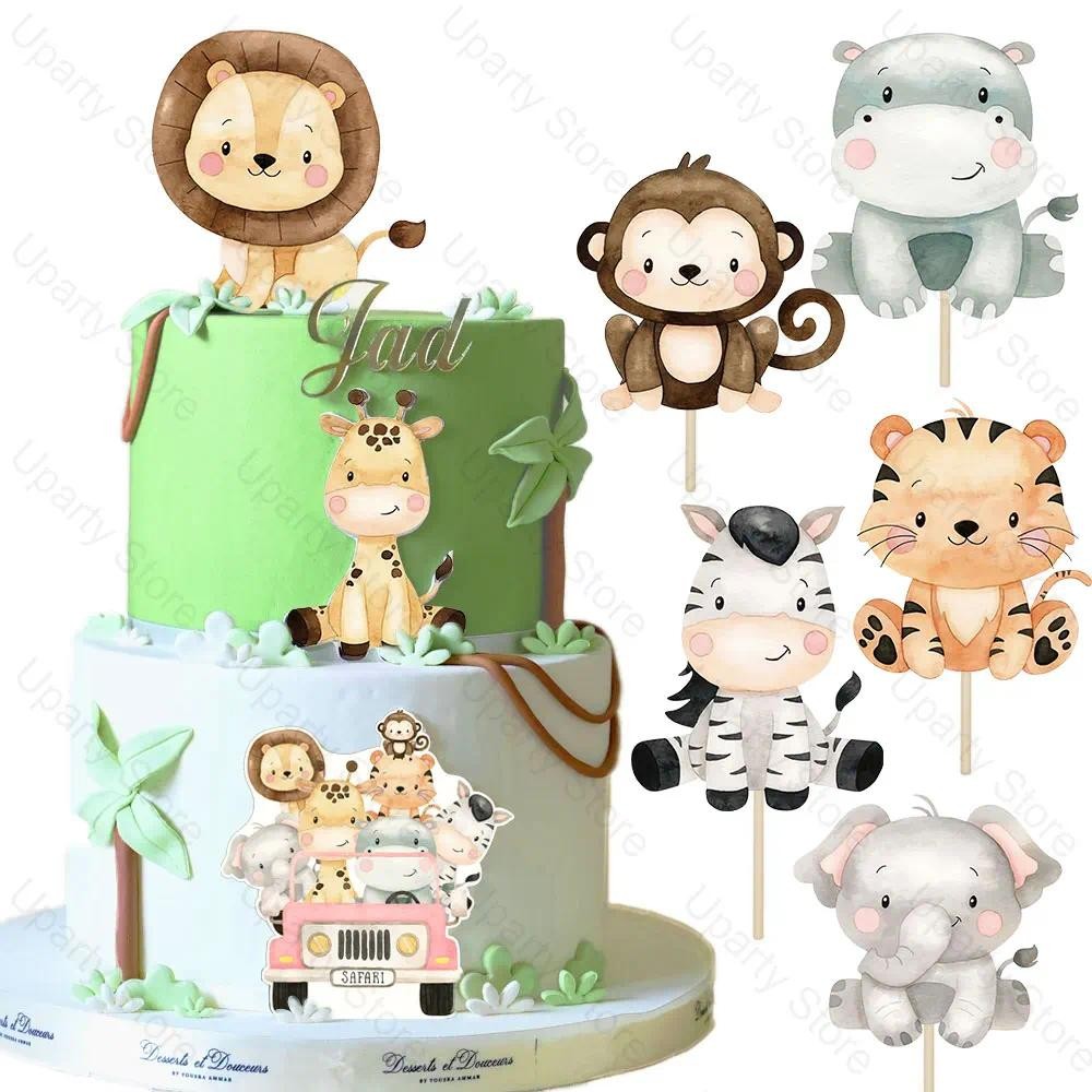Safari Animals Cake Topper Set – Jungle Wild One Decor With Giraffe, Elephant, Zebra & Colorful Balls For Birthday - View #4