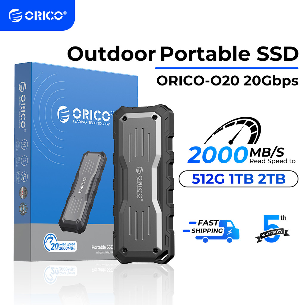 ORICO SSD Externe 1 To - Jusqu'à 2000MB/s - Disque Portable USB C 20Gbps - Stockage Fiable Pour PC, Smartphone, Tablette