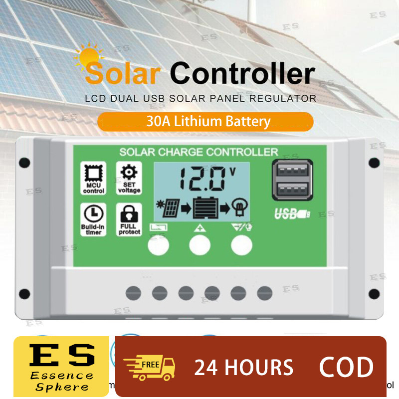 30A 12V 24V Solar Charge Controller Lithium Battery LCD Display PWM ...